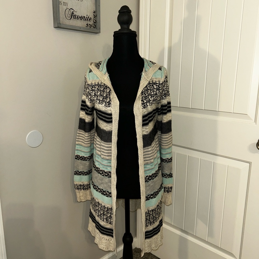 Pink Rose Multicolor Hooded Cardigan